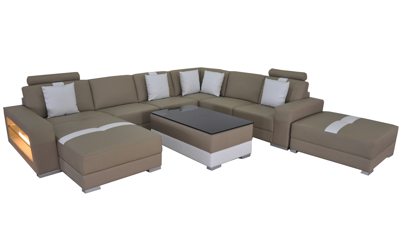 Ecksofa U förmige Couch Sitzpolster Ecke Leder Moderne Designer Couchen + USB