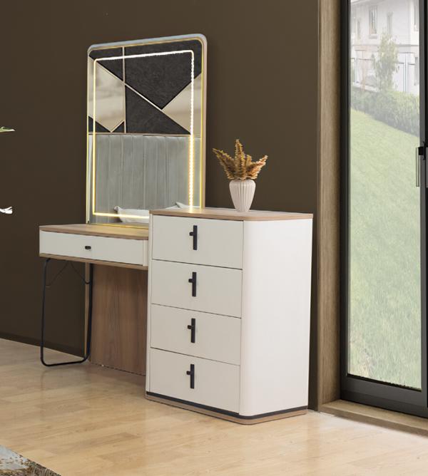 Kommode mit Spiegel Schrank Schminktisch Mit Beleuchtung Schubladen Weiß