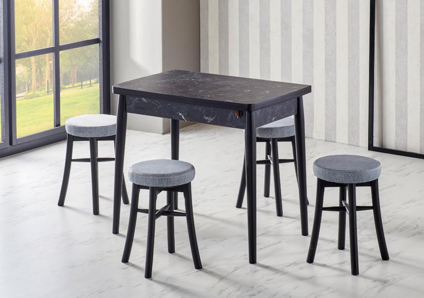 Esszimmer Set Hochwertig Garnitur Tisch 4x Stühle Design Modern Schwarz Möbel