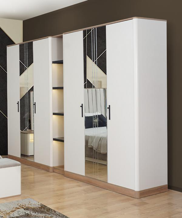 Kleiderschrank Großer Schrank Verspiegelte Außentüren Weiß Schlafzimmer