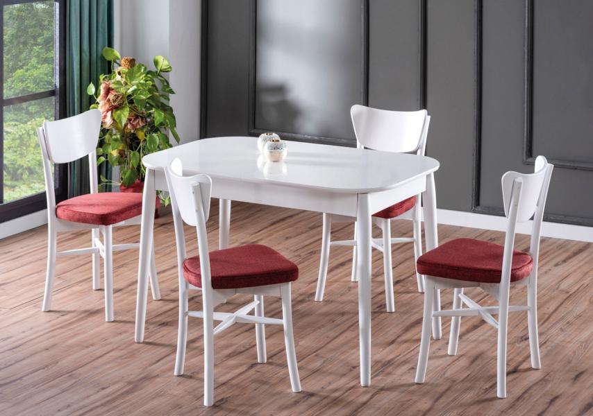 Weiß Esszimmer Set Garnitur Tisch 4x Stühle Design Modern Möbel Luxus Esstisch