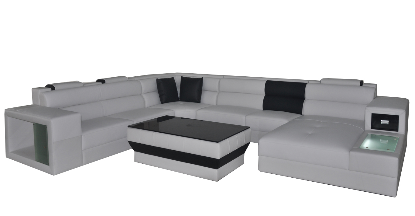 Ecksofa mit Beleuchtung & USB Anschluss Moder Leder Wohnlandschaft Sofa Polster