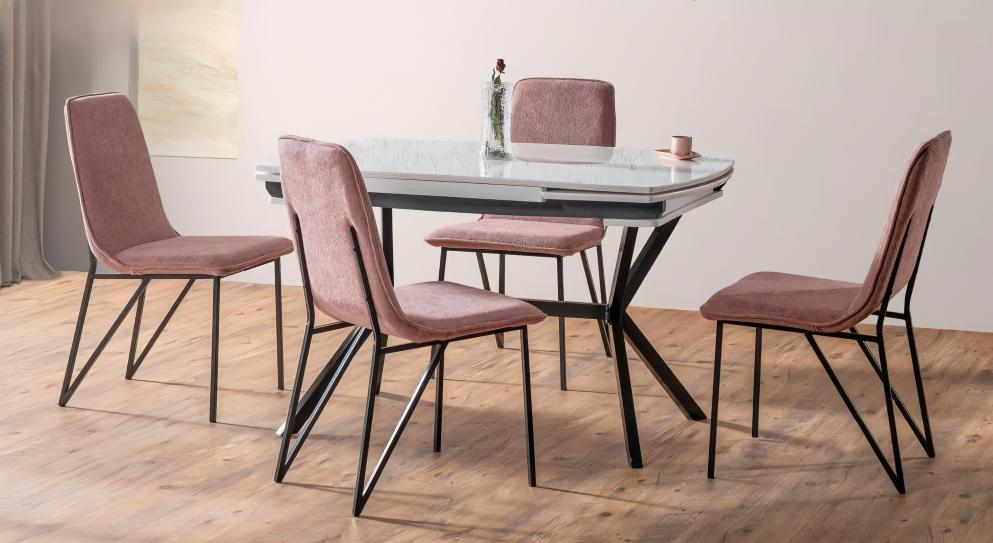 Esszimmer Set Rosa Garnitur Tisch 4x Stühle Design Modern Möbel Luxus Esstisch