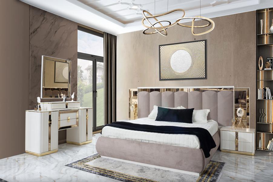 Modern Luxus Bett mit 2 Nachttischen und Schminktisch Schlafzimmer Set 5tlg