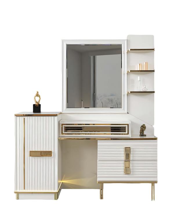 Schminktisch Makeup Tisch Kommode Mit Spiegel Holz Edelstahl Weiß Gold