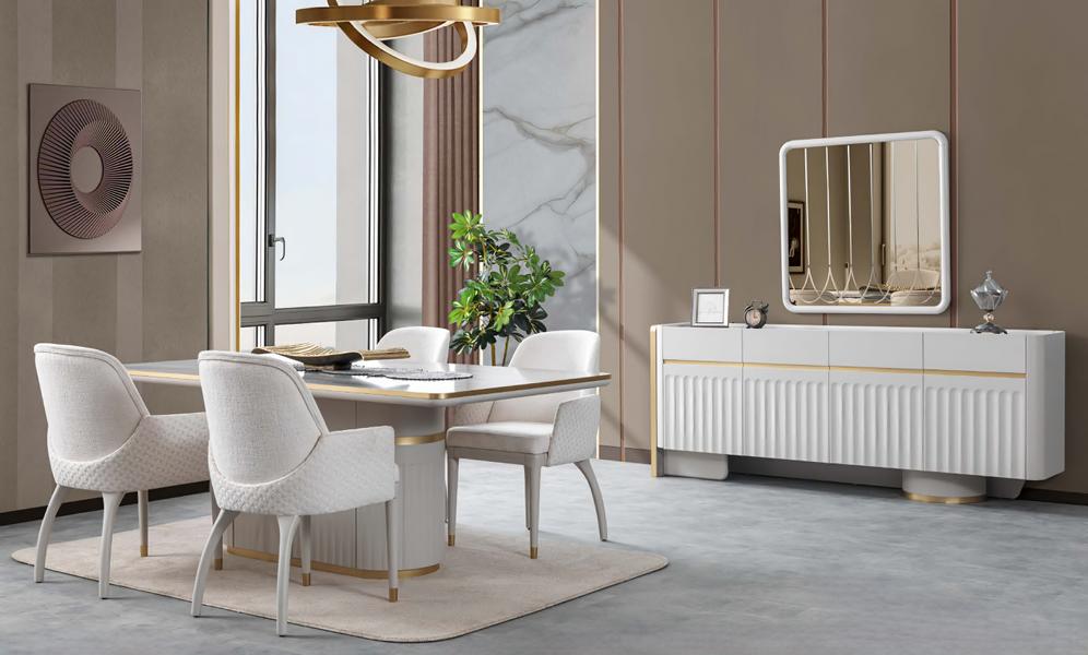 Esszimmer Set Esstisch 4x Stühle Sideboard mit Spiegel Holz Essgruppe Garnitur