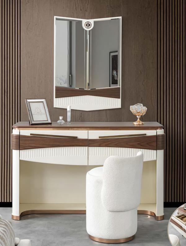 Schlafzimmer Set Schminktisch + Spiegel mit Pouf Sitzkissen Kommode Luxus