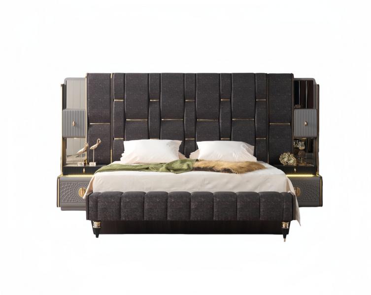 Luxus Bett 2x Nachttische Hochwertig Schlafzimmermöbel Holzgestell Design Möbel