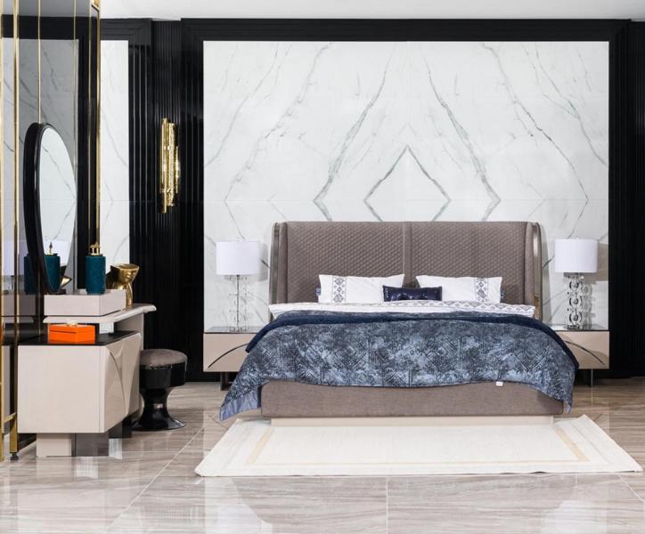 Designer Schlafzimmer Set Bett 2x Nachttische Hochwertig Modern Schminktisch