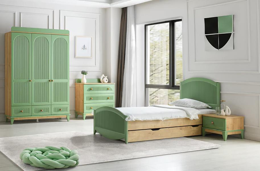 Modern Jugendzimmer Set Bett Kleiderschrank Nachttisch Kommode Möbel 4tlg