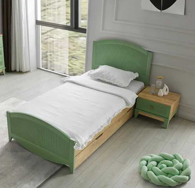 Luxus Kindermöbel Bett Nachttisch 2tlg Grün Einzelbett Modern Holz Schlafzimmer