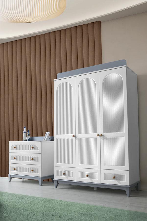 Modern Kinderzimmer Set Kleiderschrank Kommode Schreibtisch Weiß 3tlg Neu