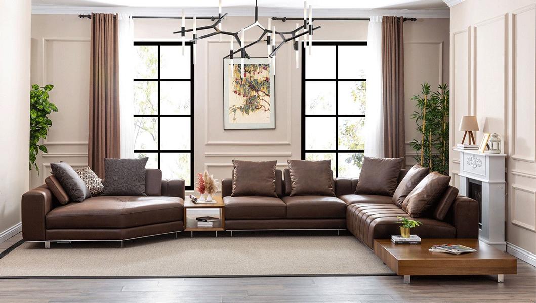 Modern Wohnzimmer Braun Ecksofa Stilvoll L-Form Kunstleder Couch Eckgarnitur