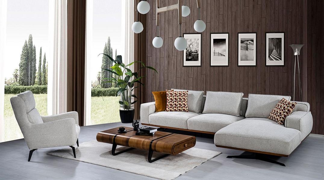 Stilvoll Wohnzimmer Set Ecksofa L-Form mit Sessel Komfortabel Textil Sofa Neu