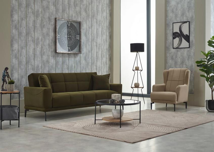 Sofagarnitur Dreisitzer Sessel Polstersofa Stoffsofa Grün 2tlg Couch