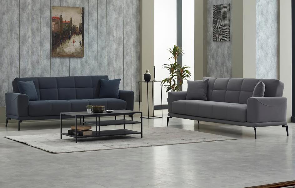 Gruppe Dreisitzer Stoffsofa Grau Polstersofa Couch 3 Sitzer Sofa 2tlg