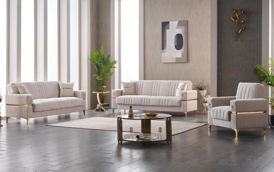 Couchgarnitur Komplette Dreisitzer Sessel Beige 3tlg Stoffsofa Couchen