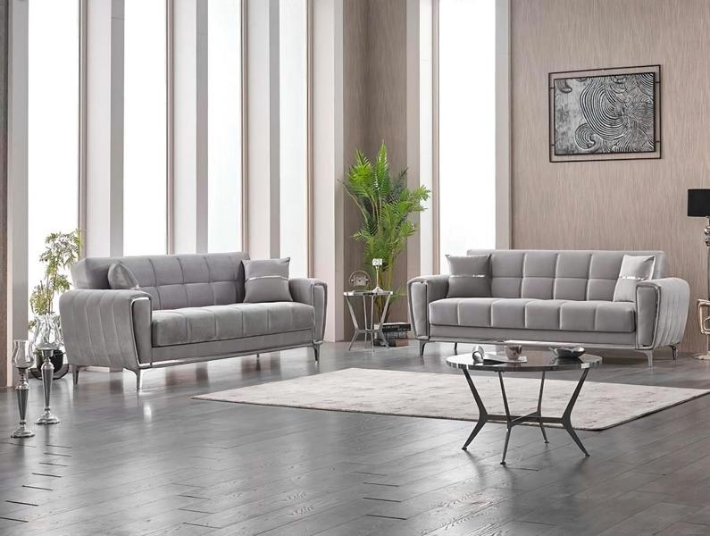 Sofagarnitur Dreisitzer Sessel Polstersofa Stoffsofa Grau 2tlg Couch