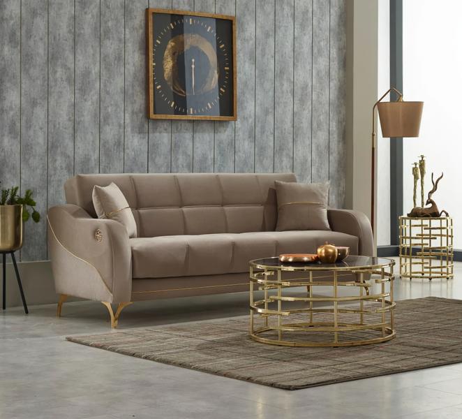 Polstersofa Couch Dreisitzer 3 Sitzer Stoffsofa Beige Sofa Luxus New