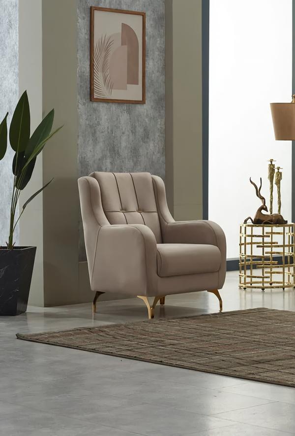 Sessel Polstersessel Einsitzer Stoff Wohnzimmer Sitzer Moderne Beige