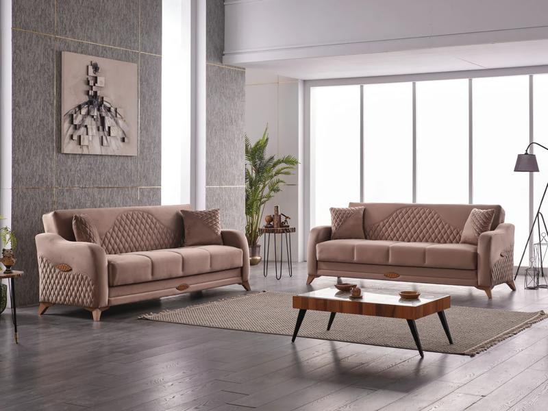 Garnitur Dreisitzer 3 Sitzer Sofa Stoffsofa Polstersofa Beige Couchen