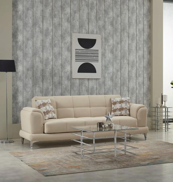 Polstersofa Couch Dreisitzer 3 Sitzer Stoffsofa Beige Sofa Modern