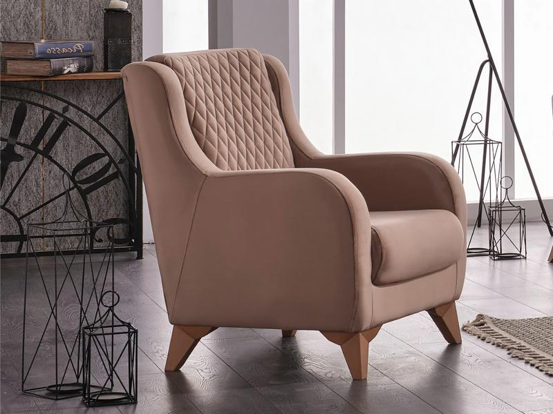 Wohnzimmer Sessel Polstersessel Einsitzer Stoff Sitzer Beige