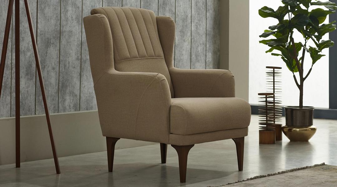 Sessel Polstersessel Einsitzer Stoff Sitzer Moderne Beige Wohnzimmer