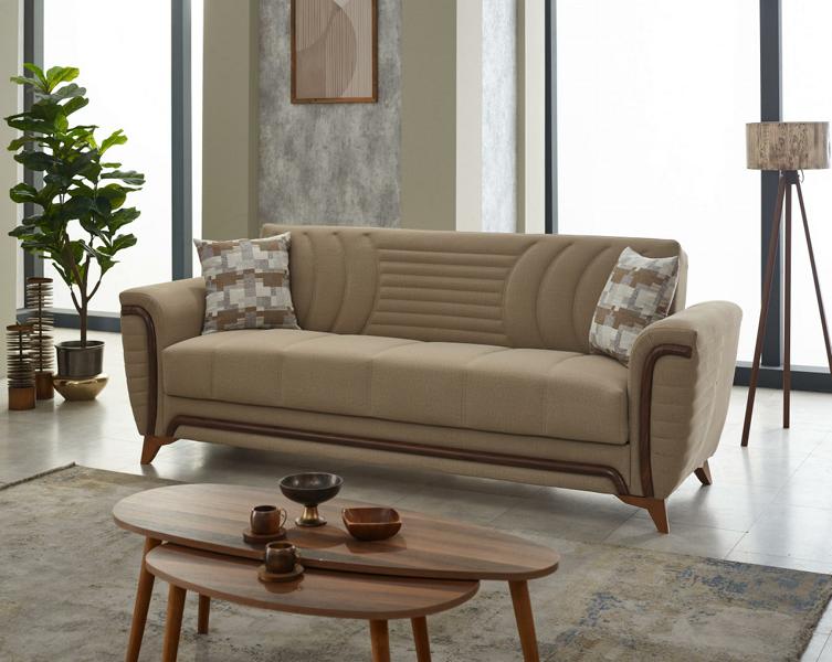 Dreisitzer Couch 3 Sitzer Sofa Stoffsofa Polstersofa Beige Couchen
