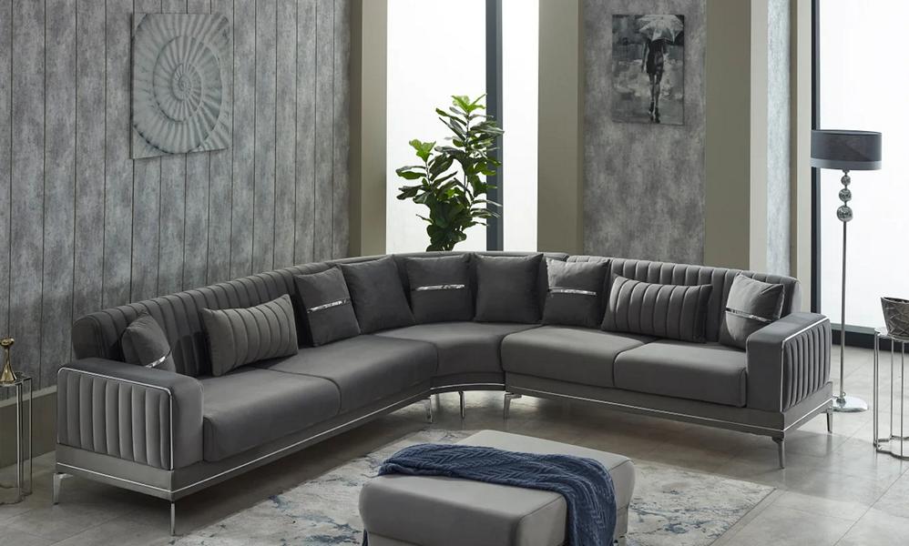 Wohnzimmer Sofa Polstersofa Ecksofa L form Stoffsofa Grau Couch Eckgarnitur