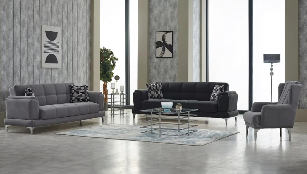 Couchgarnitur Dreisitzer Sessel Polstersofa Grau Sofa Stoffsofa Polster 3tlg