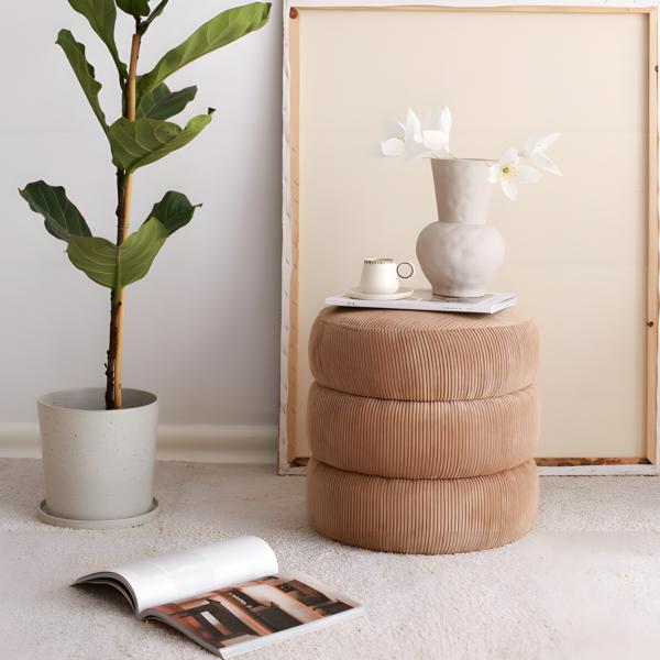 Fußhocker Hocker Puff Ottomane Tisch Stoff Wohnzimmer Sitzhocker Braun