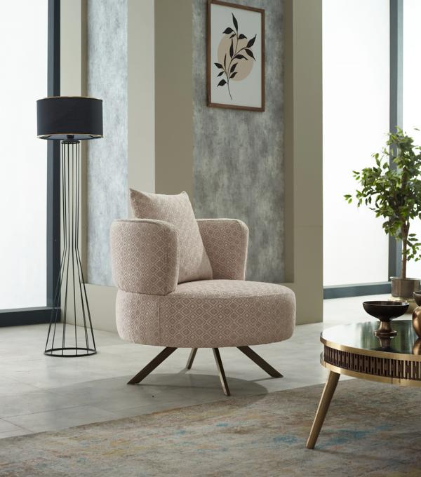 Sessel Polstersessel Wohnzimmer Einsitzer Stoff Beige Sitzer Moderne
