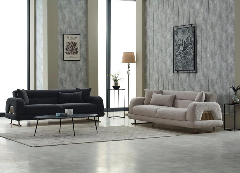 Couchgarnitur Sofa Polstersofa Dreisitzer Stoffsofa 2tlg Schwarz Beige
