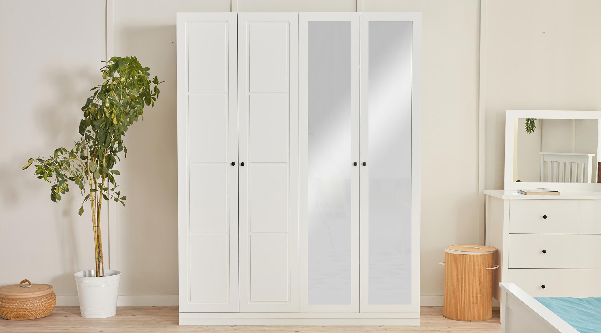 Kleiderschrank Stoffschrank Schrank Mit Glasfront Schlafzimmer Weiß Holz