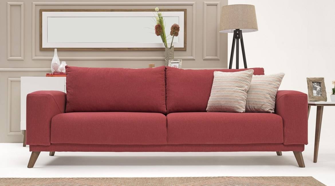 Dreisitzer Couch Sofa 3 Sitzer Stoffsofa Einfarbig Stauraum Faltbar Rot
