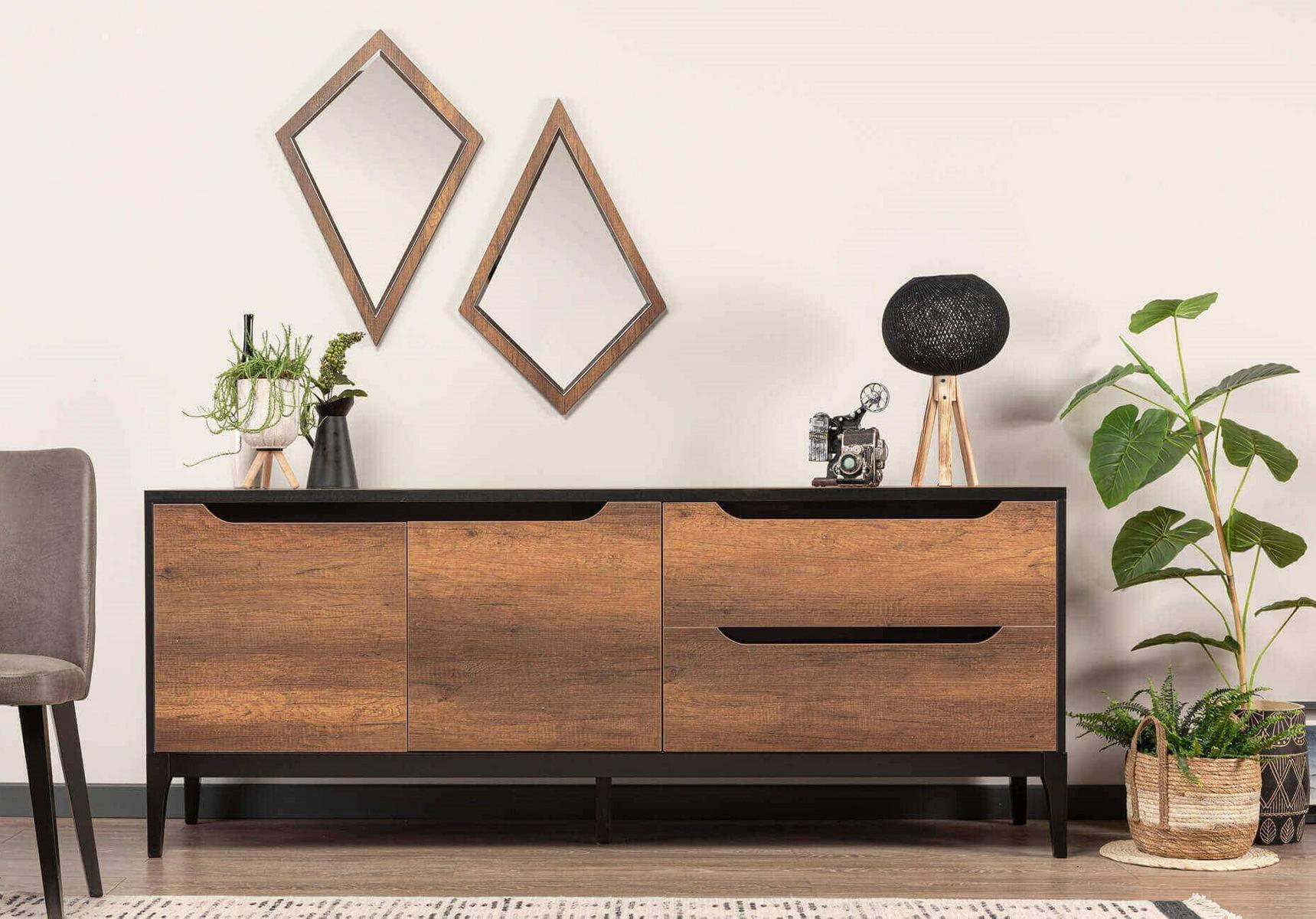 Esszimmer Anrichte mit 2x Spiegel Einrichtung Modern Holzmöbel Garnitur Gruppe