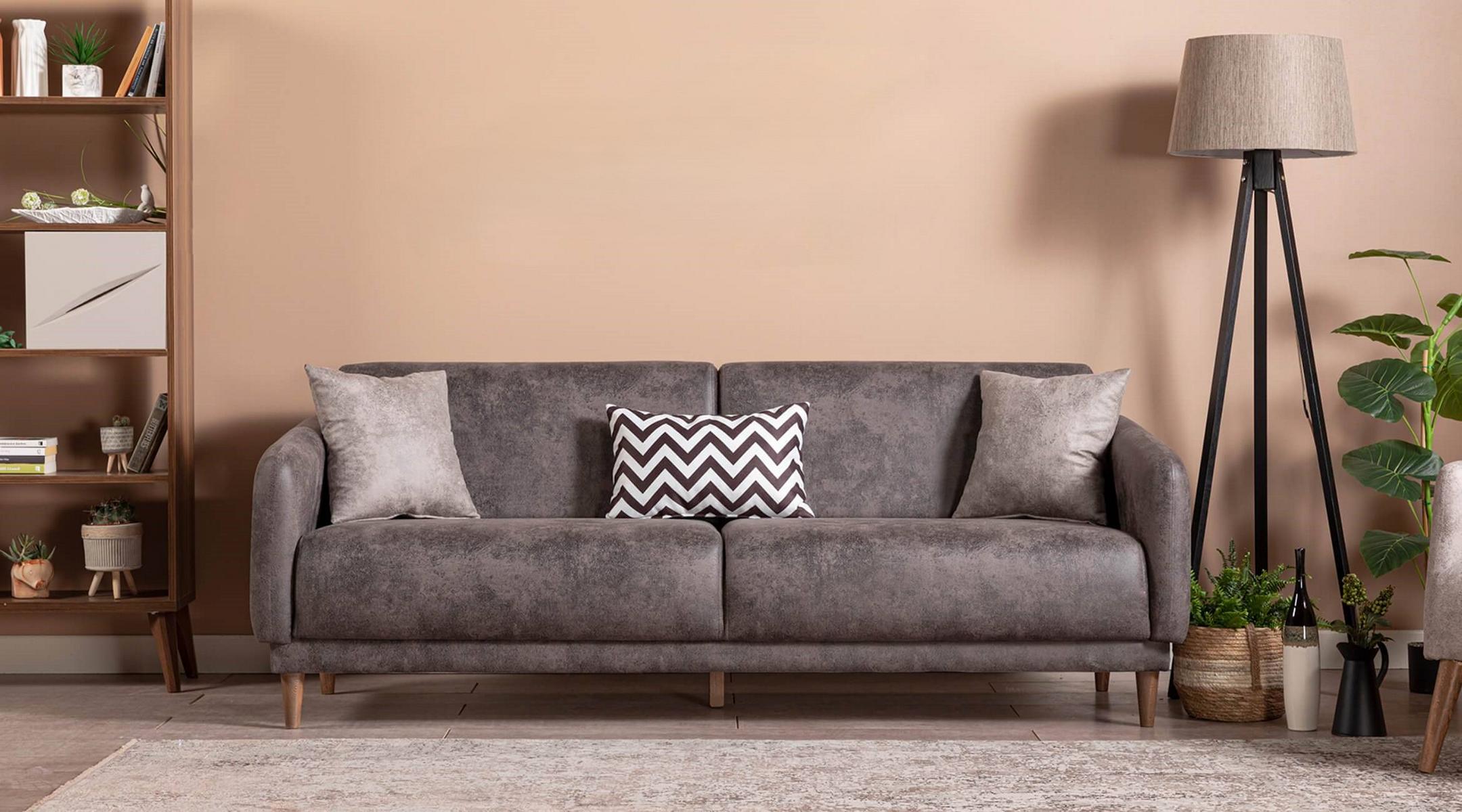 Grau Textil Dreisitzer Sofa Couch Wohnzimmer Polstermöbel Modern Sofa 3 Sitzer