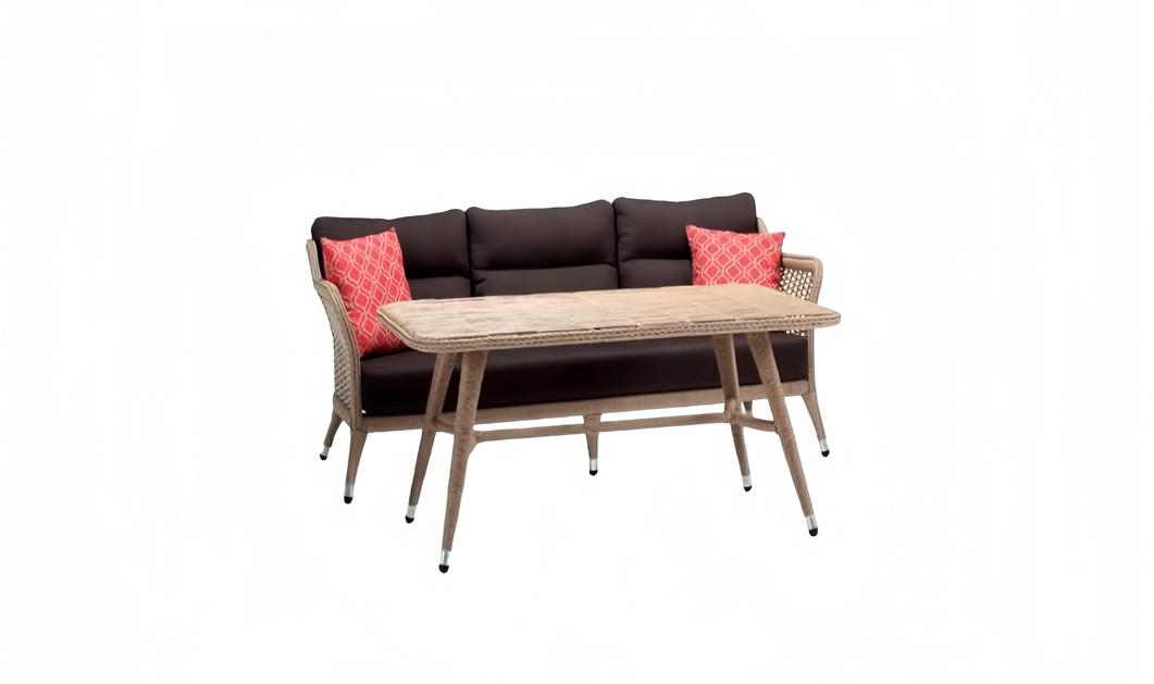 Garnitur Sofa 3 Sitzer Braun Luxus Couchtisch Rattan Design Moderne Möbel