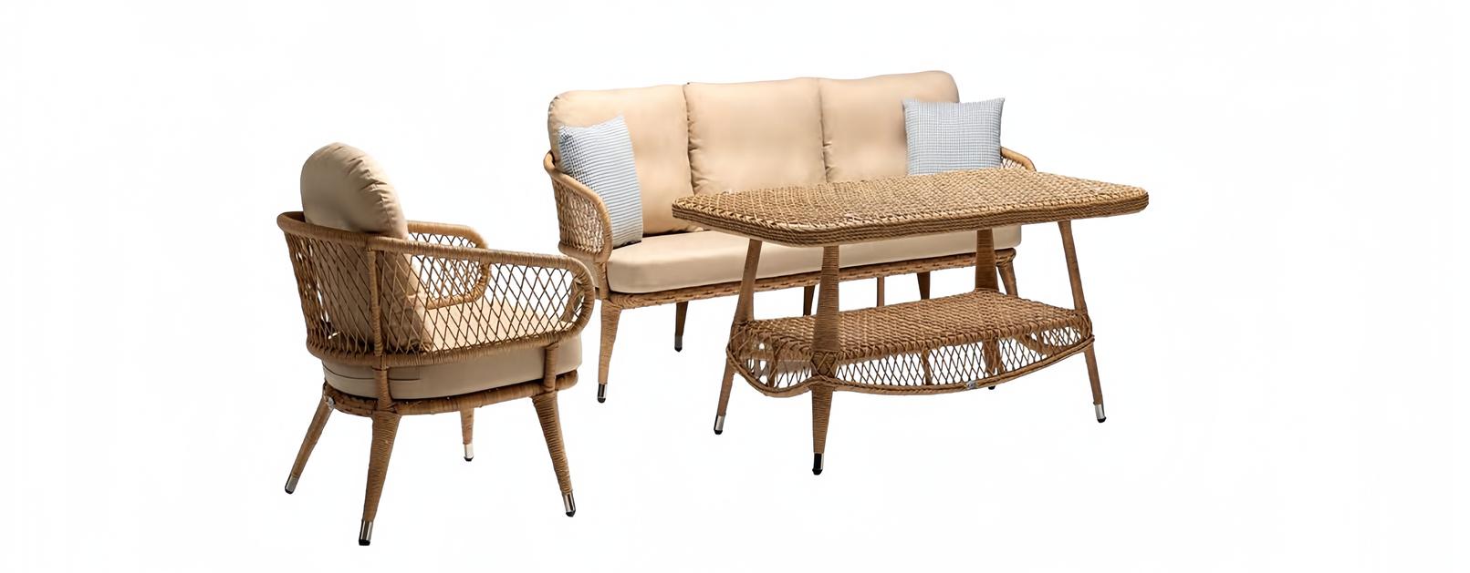 Sofagarnitur set Couchtisch 3 Sitzer Sofas Beige Sessel Moderne Terrasse set