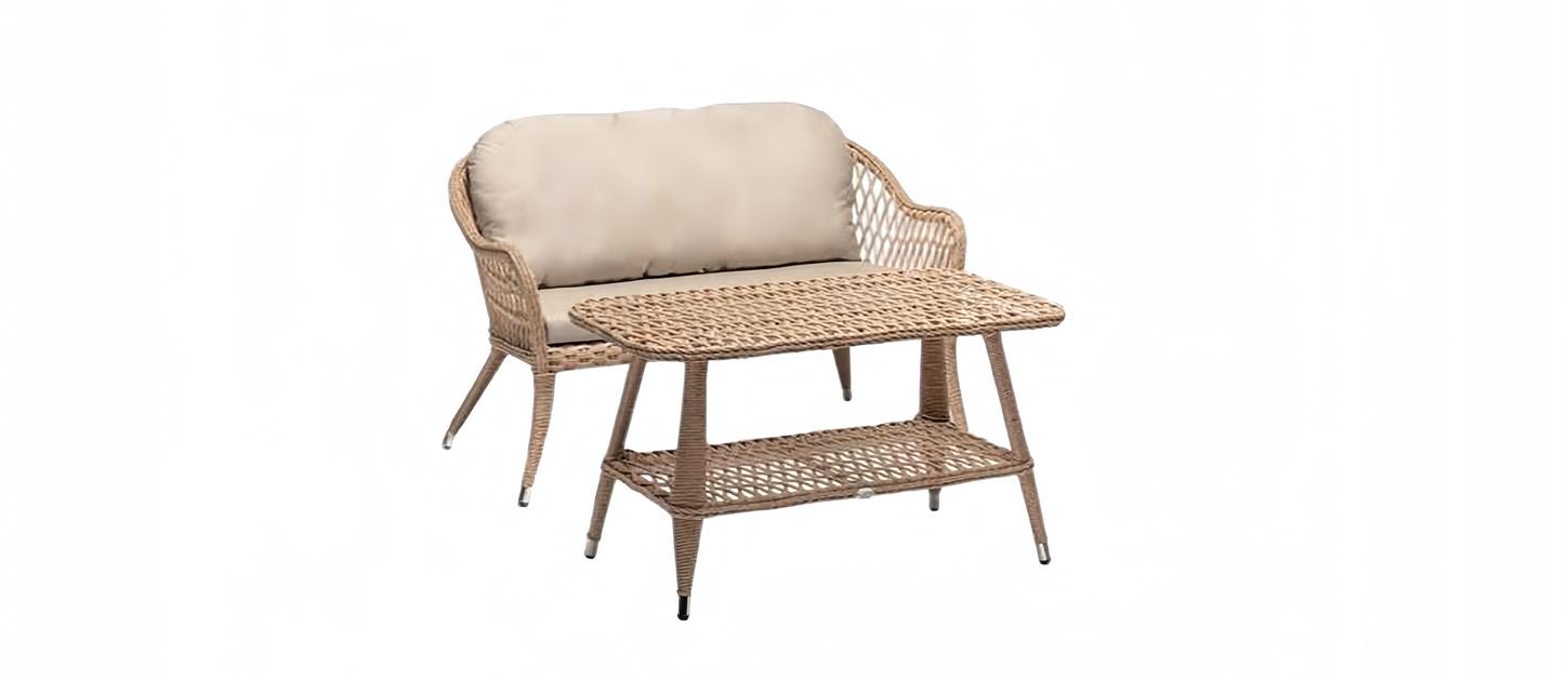 Moderne Beige Gartenmöbel Luxus Sofagarnitur Tisch Hochwertig Sitzgruppe