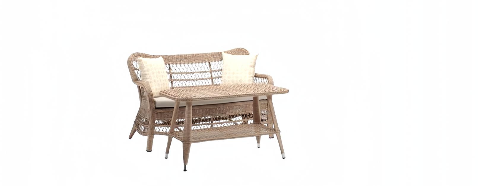 Hochwertig Luxus Beige Gartenmöbel Rattan Moderne Sofa 2 Sitzer Couchtisch