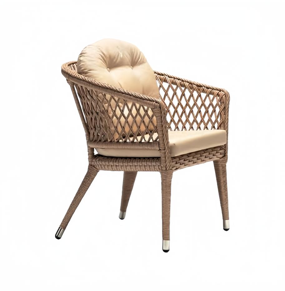 Modern Rattan Sessel 1 Sitzer stilvoll Beige Terrasse Luxus Design Möbel