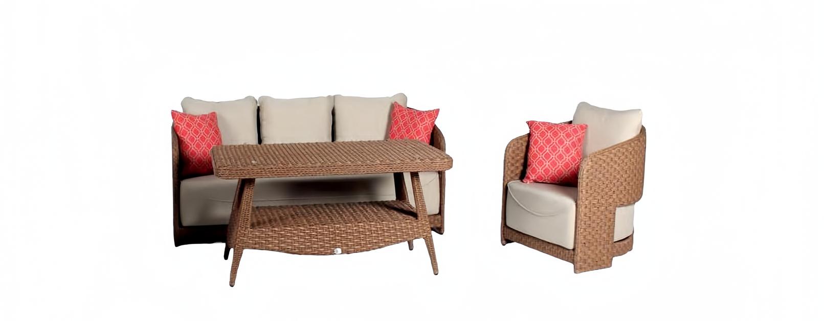 Sofagarnitur set 3 Sitzer Sofas Braun Sessel Couchtisch Terrasse Moderner set