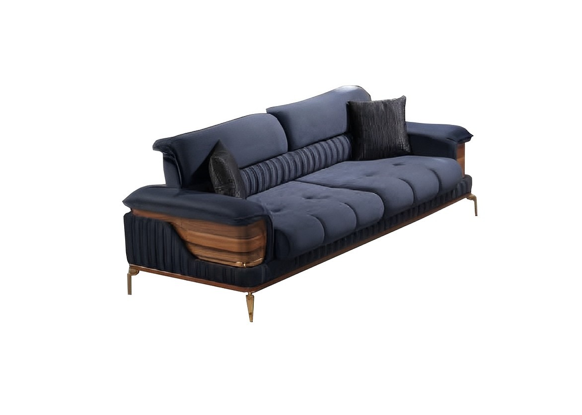Dreisatzsofa Wohnzimmer 3-Sitzer Sofa Polster Möbel Stoff Blau Modern Couch