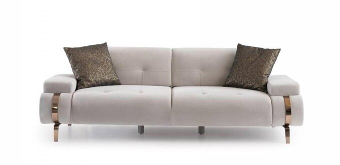 Sofa Dreier Couch Polstersofa Chesterfield Edelstahl Gold Cream 3 Sitzer