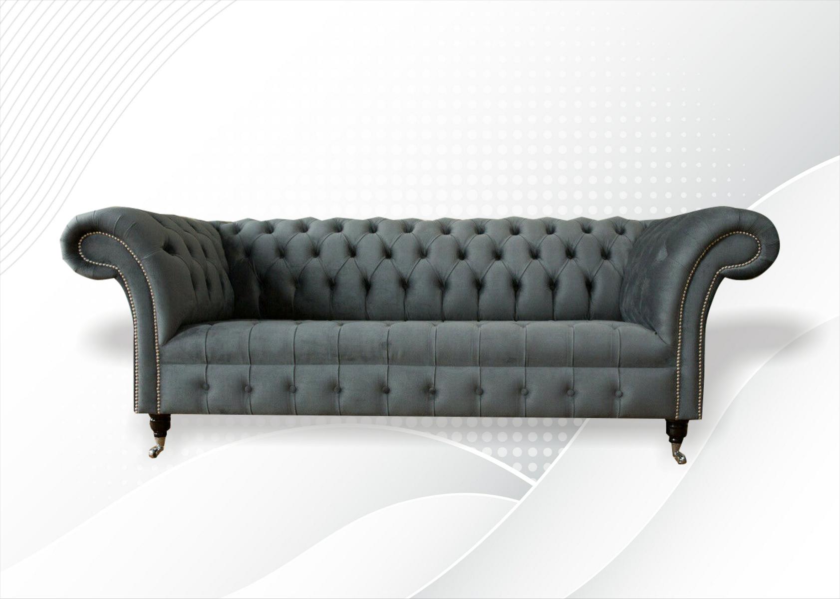 Chesterfield Graue Textil Couchen Sofa Couch Polster Dreisitzer Dreisitzer Sofas