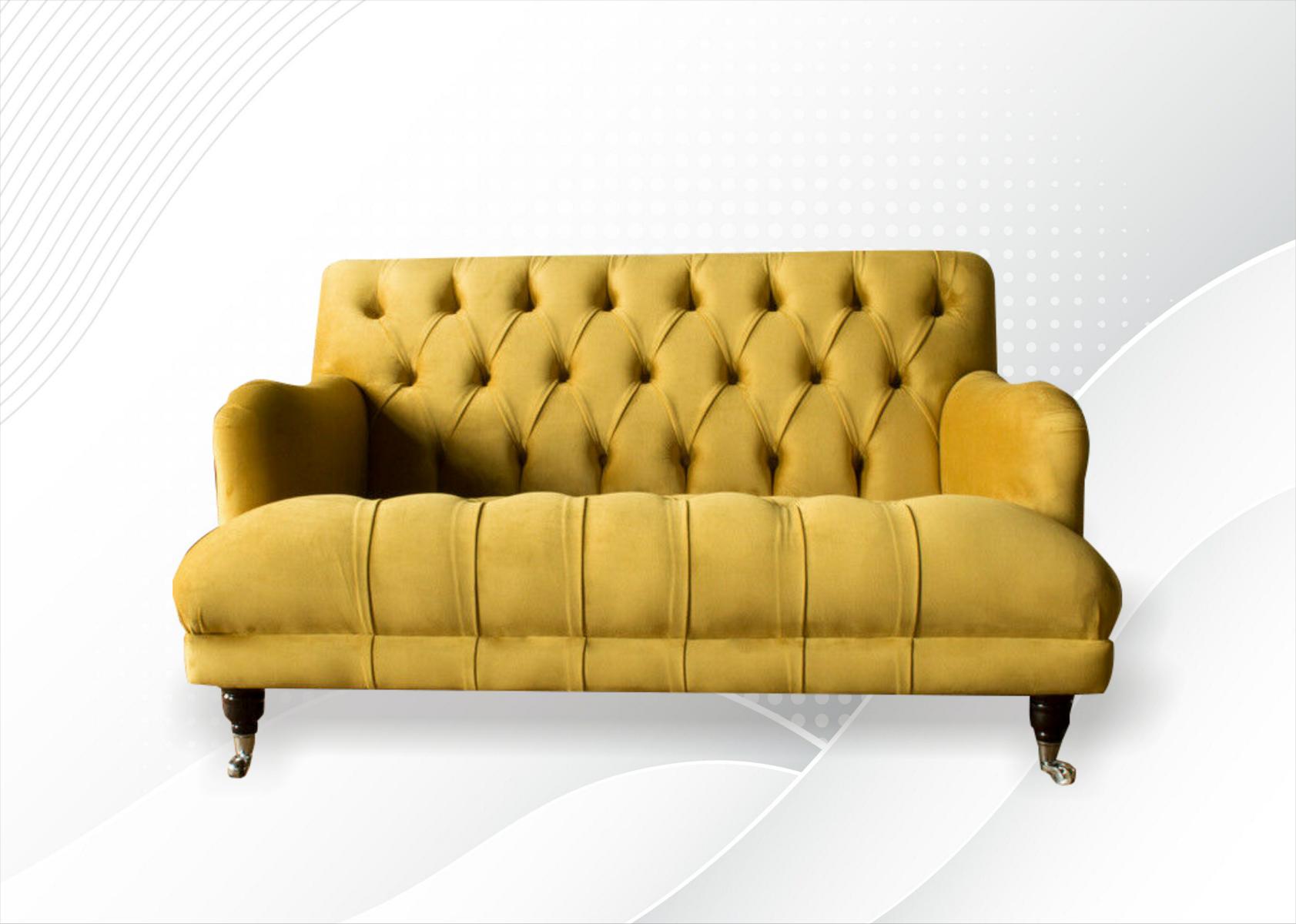 Sofa Couch Chesterfield Polster Modern Grau Textil Stoff Sofas 2 Sitzer Zweisitz