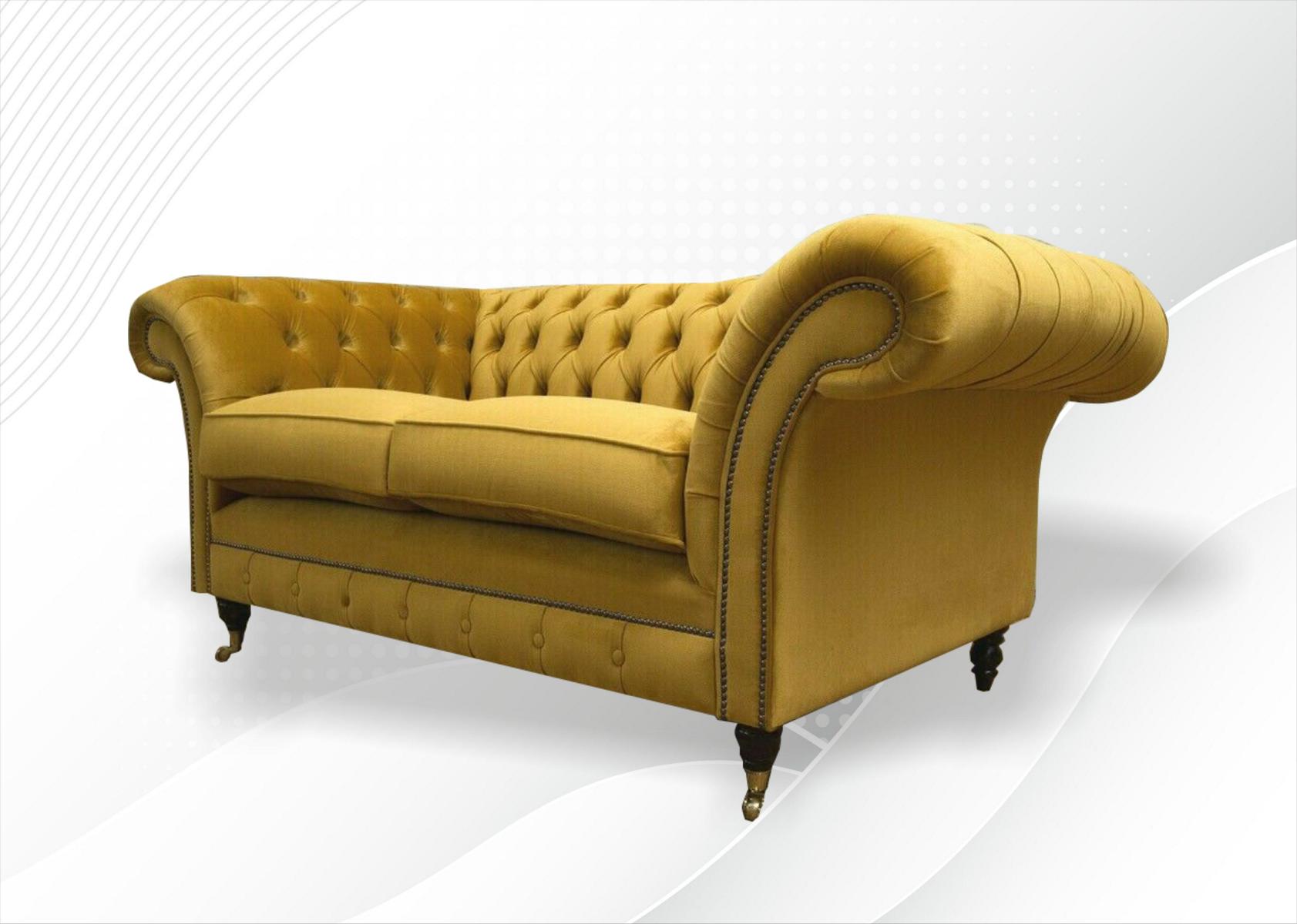 Chesterfield Sofa 2 Sitzer Wohnzimmer Design Couchen Sofa Textil Möbel Gelb Neu