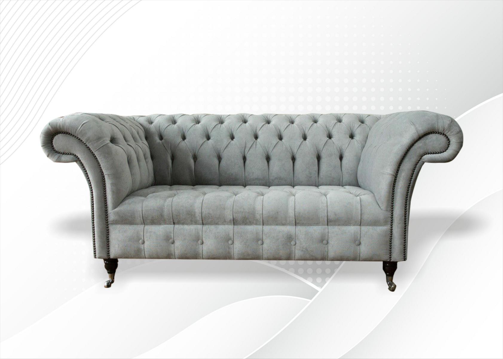 Graue Sitzmöbel Design Sofa 2 Sitzer Couch Samt Polster Sofas Chesterfield Neu